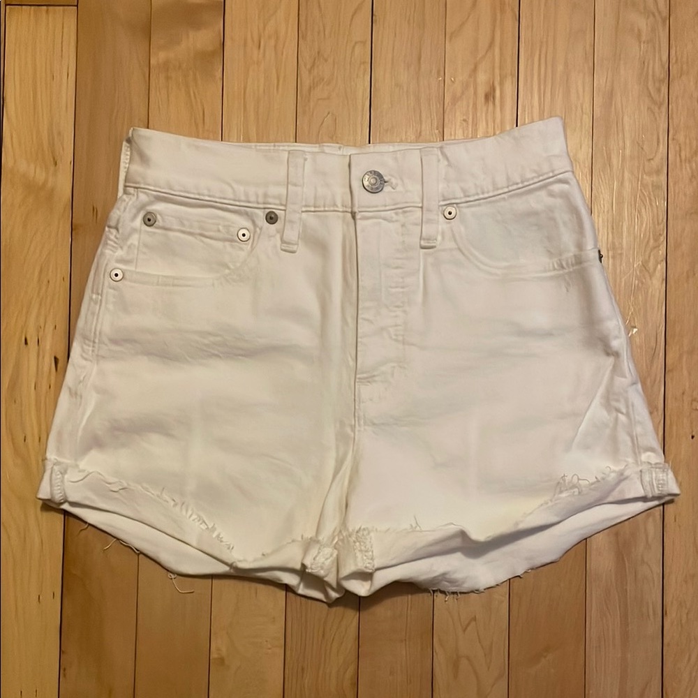 Madewell White Jean Shorts with Distressed Look and Cuffed Hem